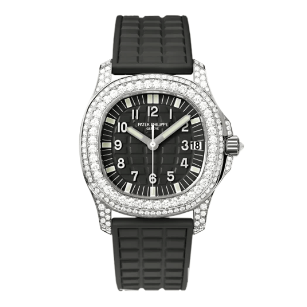 Patek Philippe Aquanaut 5067A-025 35.6mm Black Dial Full Moissanite Steel – Customize Diamod