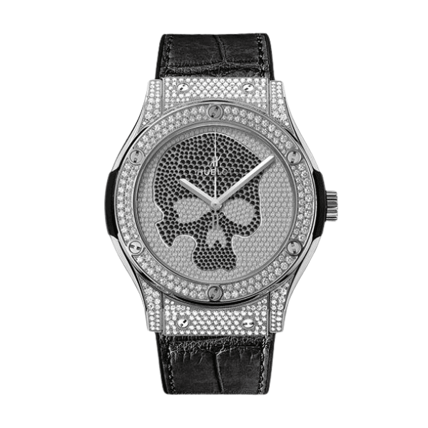 Hublot Classic Fusion SKULL Full Diamonds Moissanite Pave 42mm Black Dial – Handcrafted Diamod