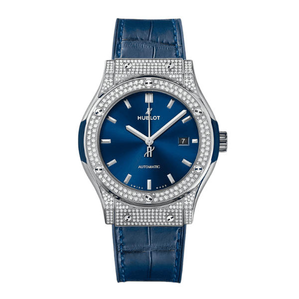 Hublot Classic Fusion Diamonds Moissanite Pave 42mm Blue Dial – Customize Diamod