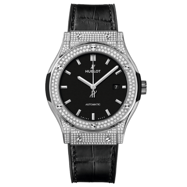 Hublot Classic Fusion Diamonds Moissanite Pave 42mm Dial Black – Customize Diamod