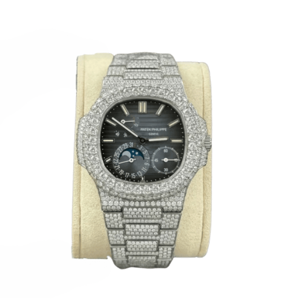 Patek Philippe Nautilus 5712/1A 40mm Blue Dial Full Moissanite Hongkong – Customize Diamod