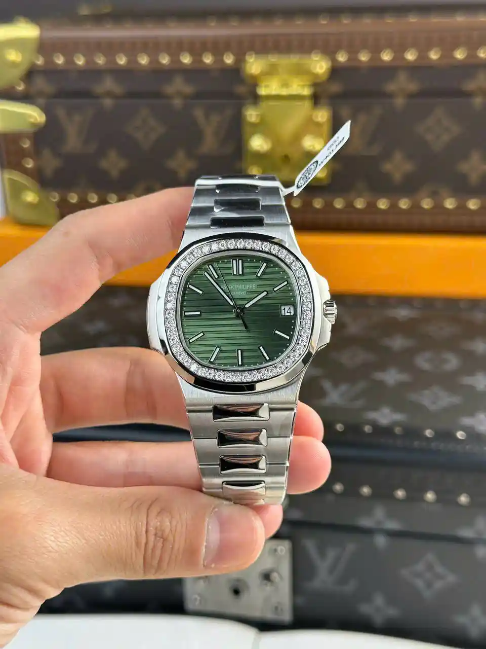 Patek Nautilus 5713G Green Dial 40mm Moissanite – Handcrafted Diamod